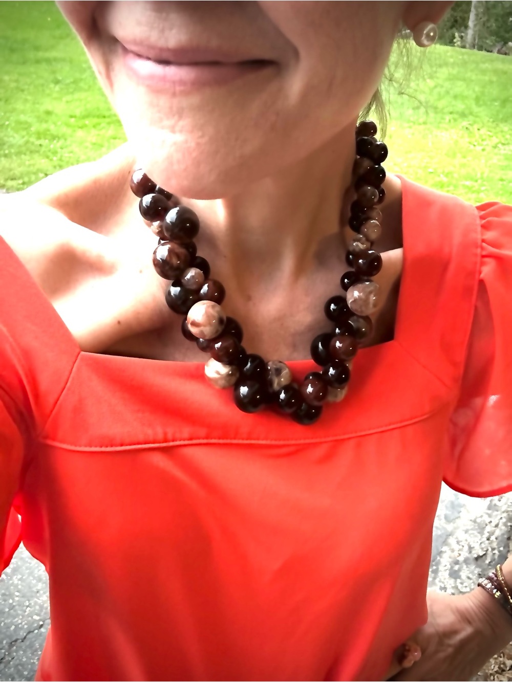 Classic Brown Agate Bead Necklace Chunky Elegant Statement Jewelry 15-18”